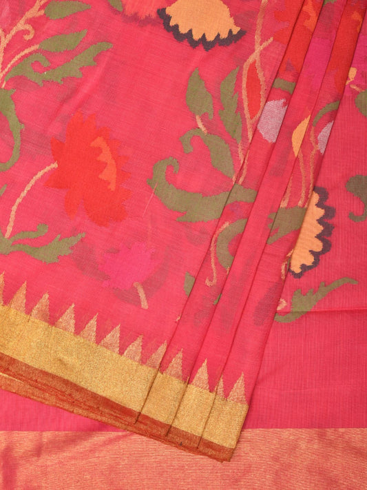 Baby Pink Khadi Cotton Handloom Saree with All Over Lotus Flowers Design kh0645