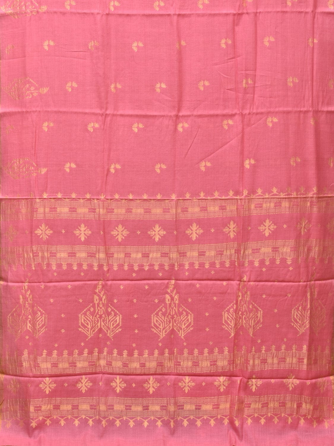 Baby Pink Khadi Cotton Handloom Saree with Buta and One Side Border Design kh0647