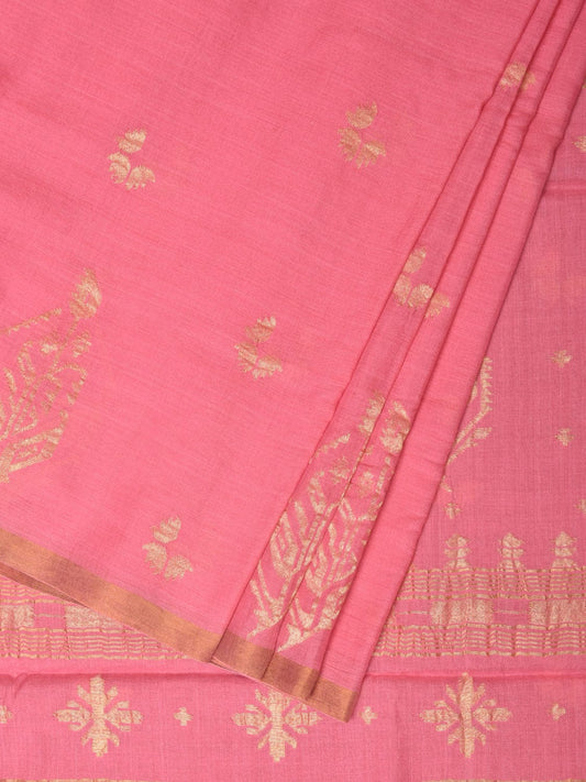 Baby Pink Khadi Cotton Handloom Saree with Buta and One Side Border Design kh0647