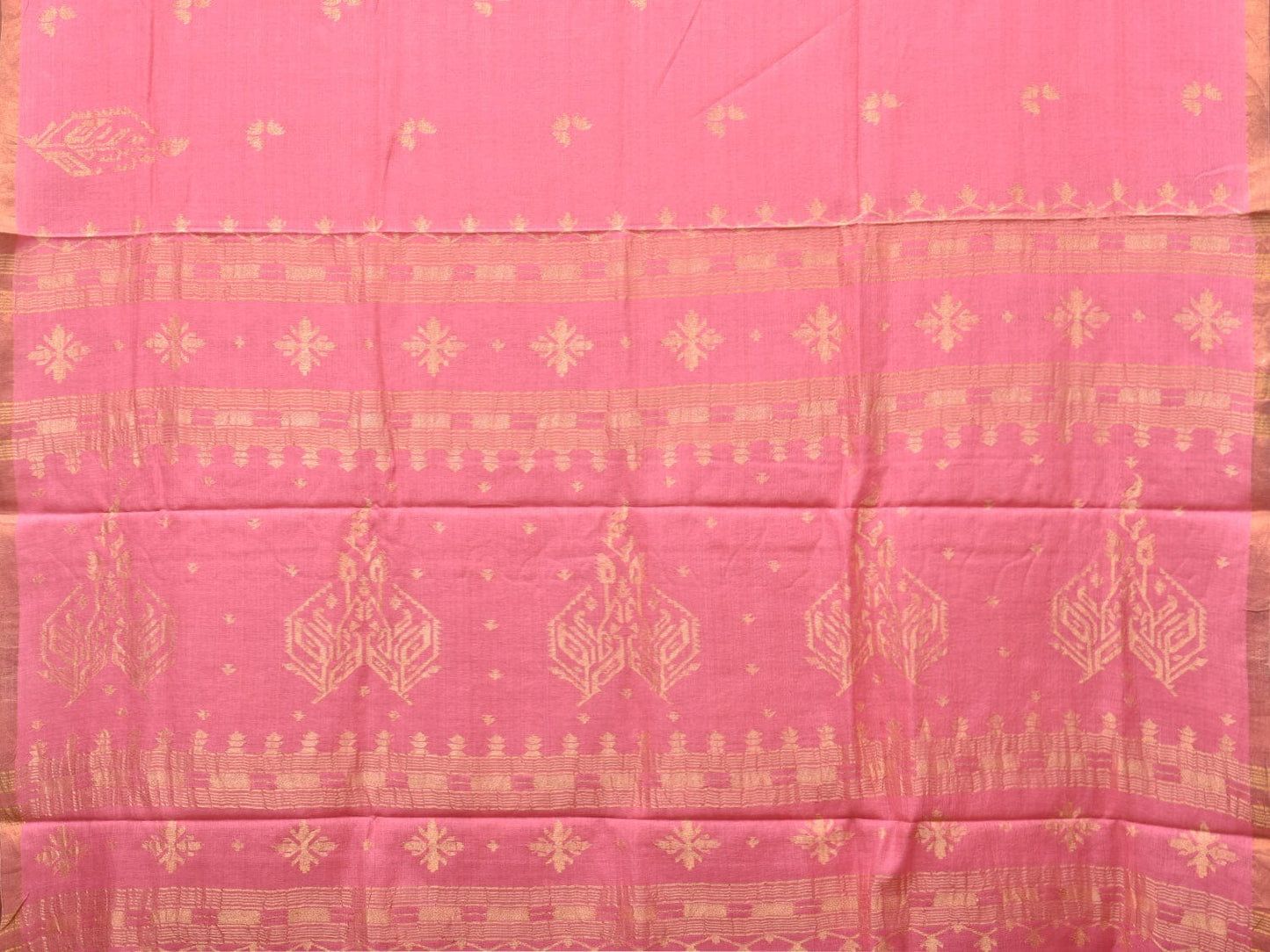 Baby Pink Khadi Cotton Handloom Saree with Buta and One Side Border Design kh0647