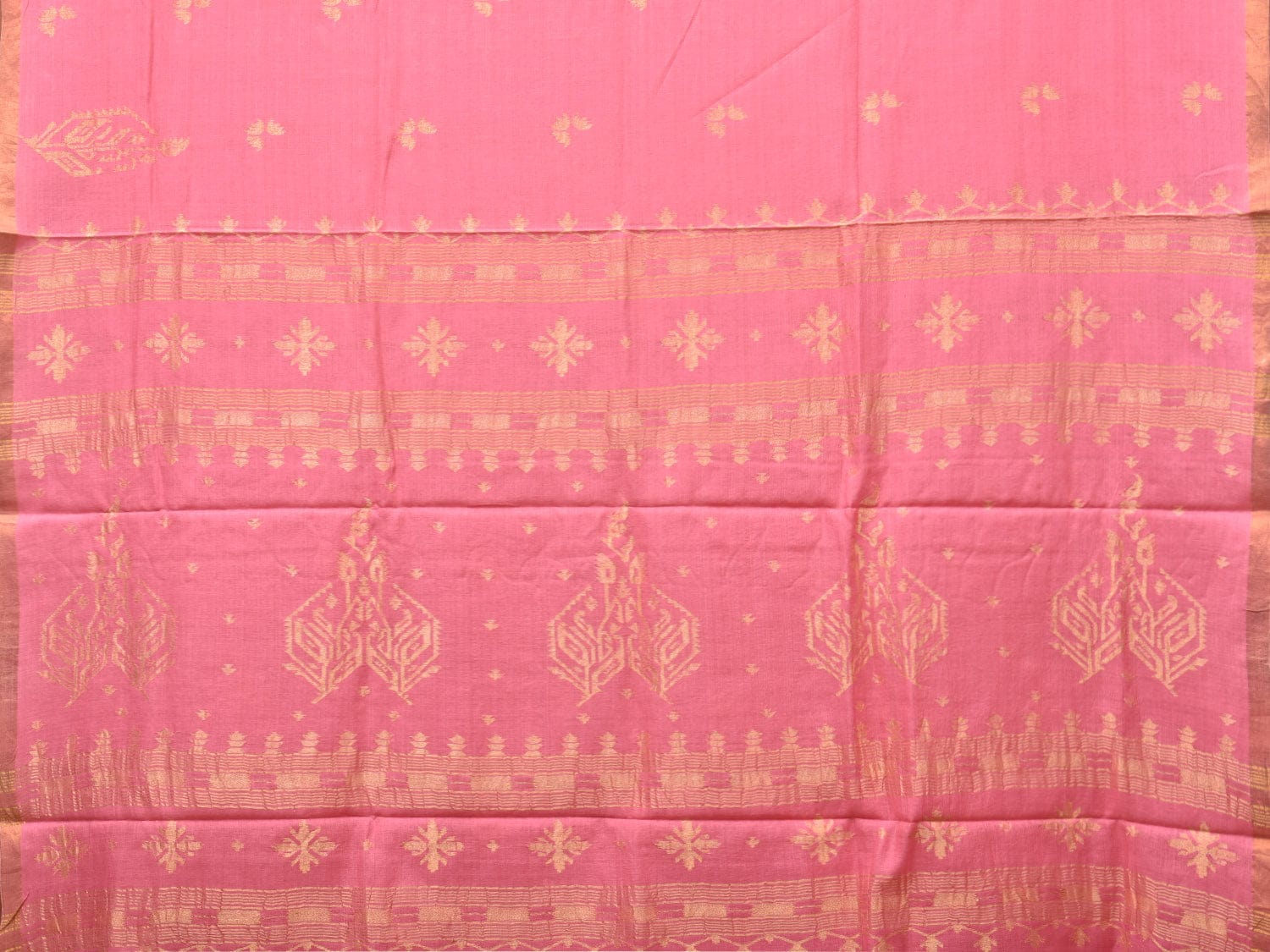 Baby Pink Khadi Cotton Handloom Saree with Buta and One Side Border Design kh0647