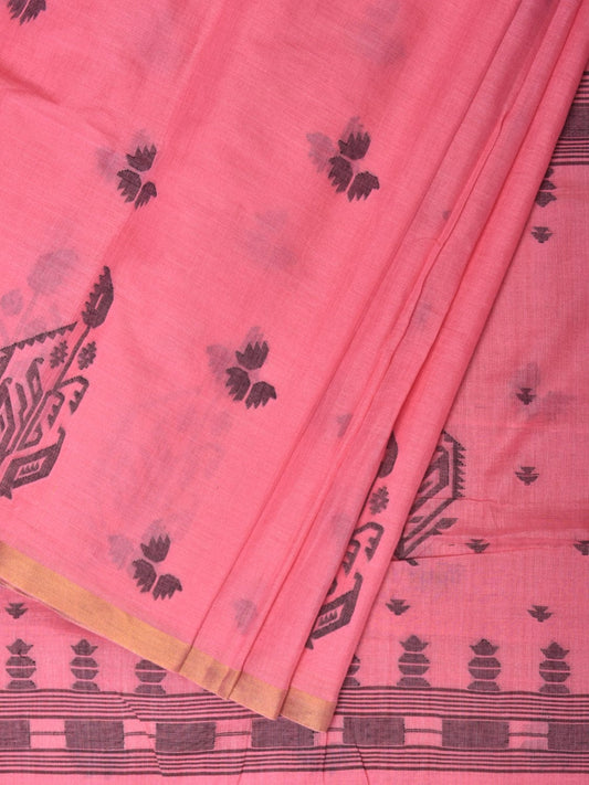 Baby Pink Khadi Cotton Handloom Saree with Buta and One Side Border Design kh0648