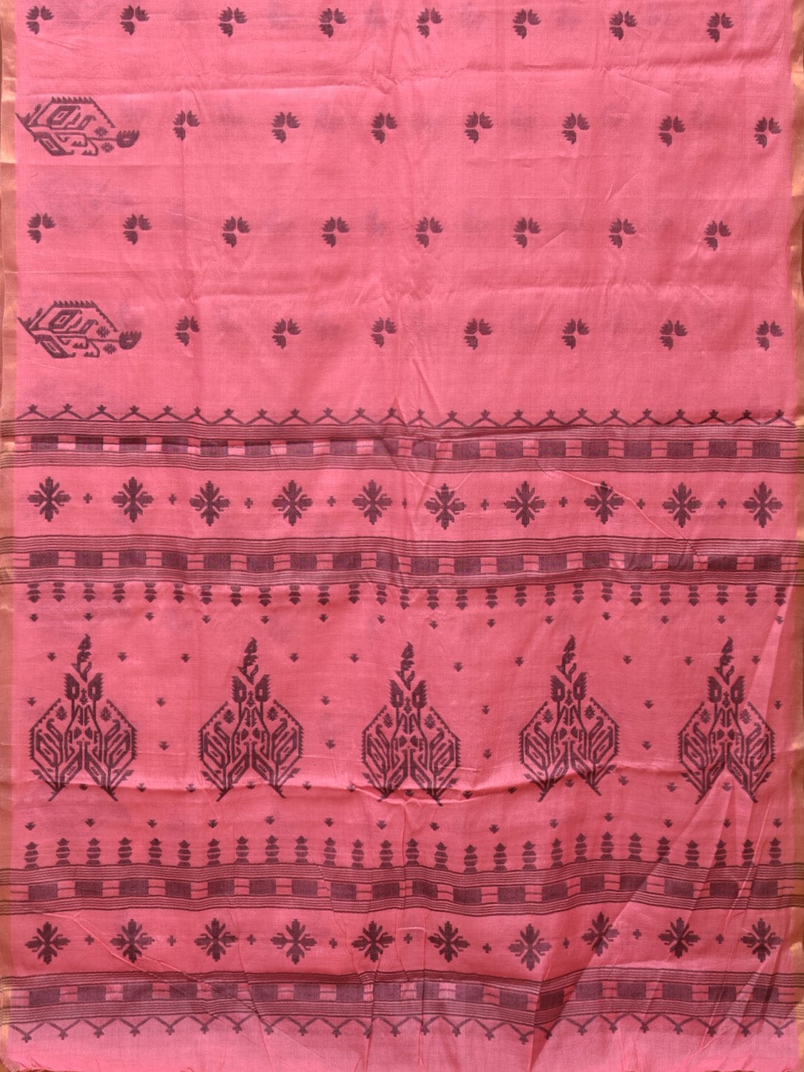 Baby Pink Khadi Cotton Handloom Saree with Buta and One Side Border Design kh0648