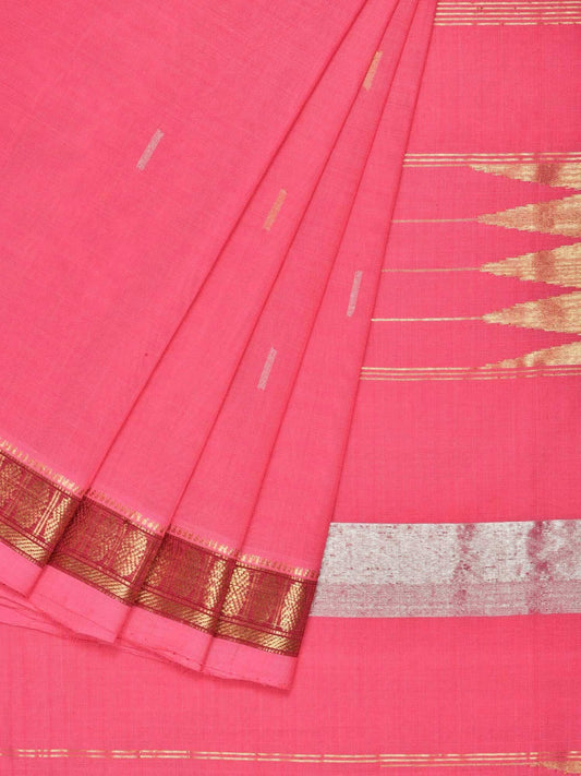 Baby Pink Khadi Cotton Handloom Saree with Doby Border and Zari Strips Pallu Design kh0426