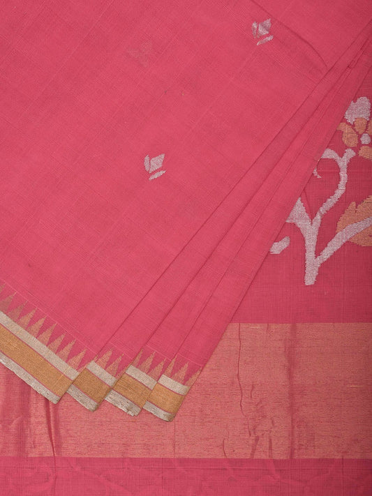 Baby Pink Khadi Cotton Handloom Saree with Floral Pallu Design kh0696