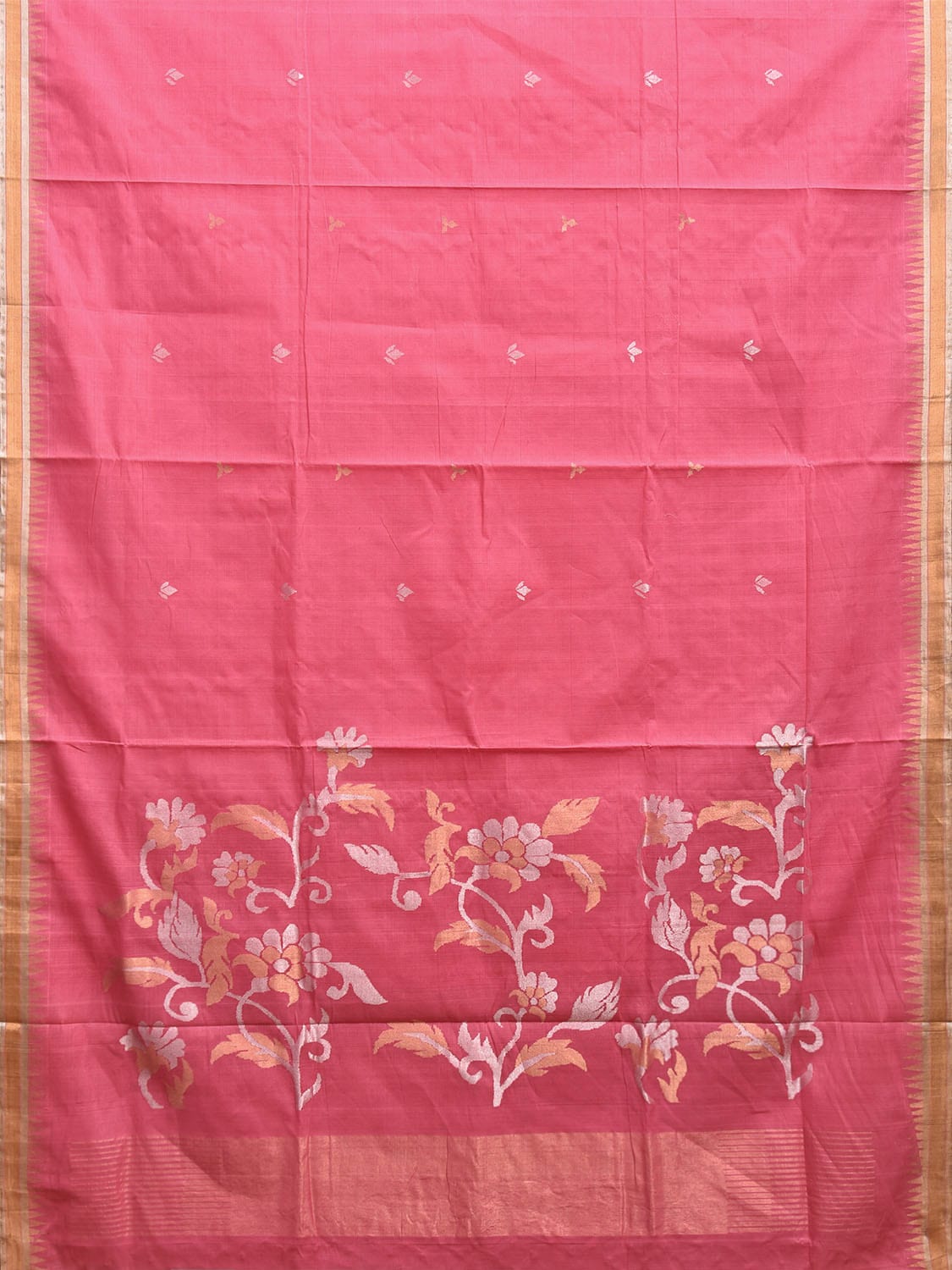 Baby Pink Khadi Cotton Handloom Saree with Floral Pallu Design kh0696
