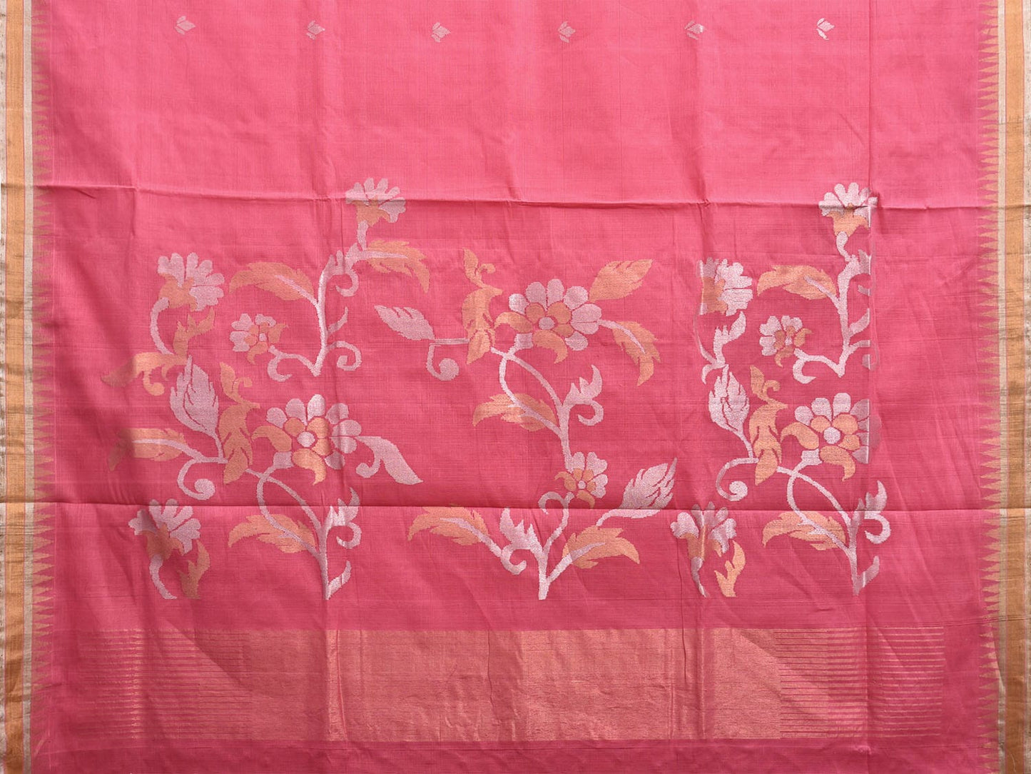 Baby Pink Khadi Cotton Handloom Saree with Floral Pallu Design kh0696