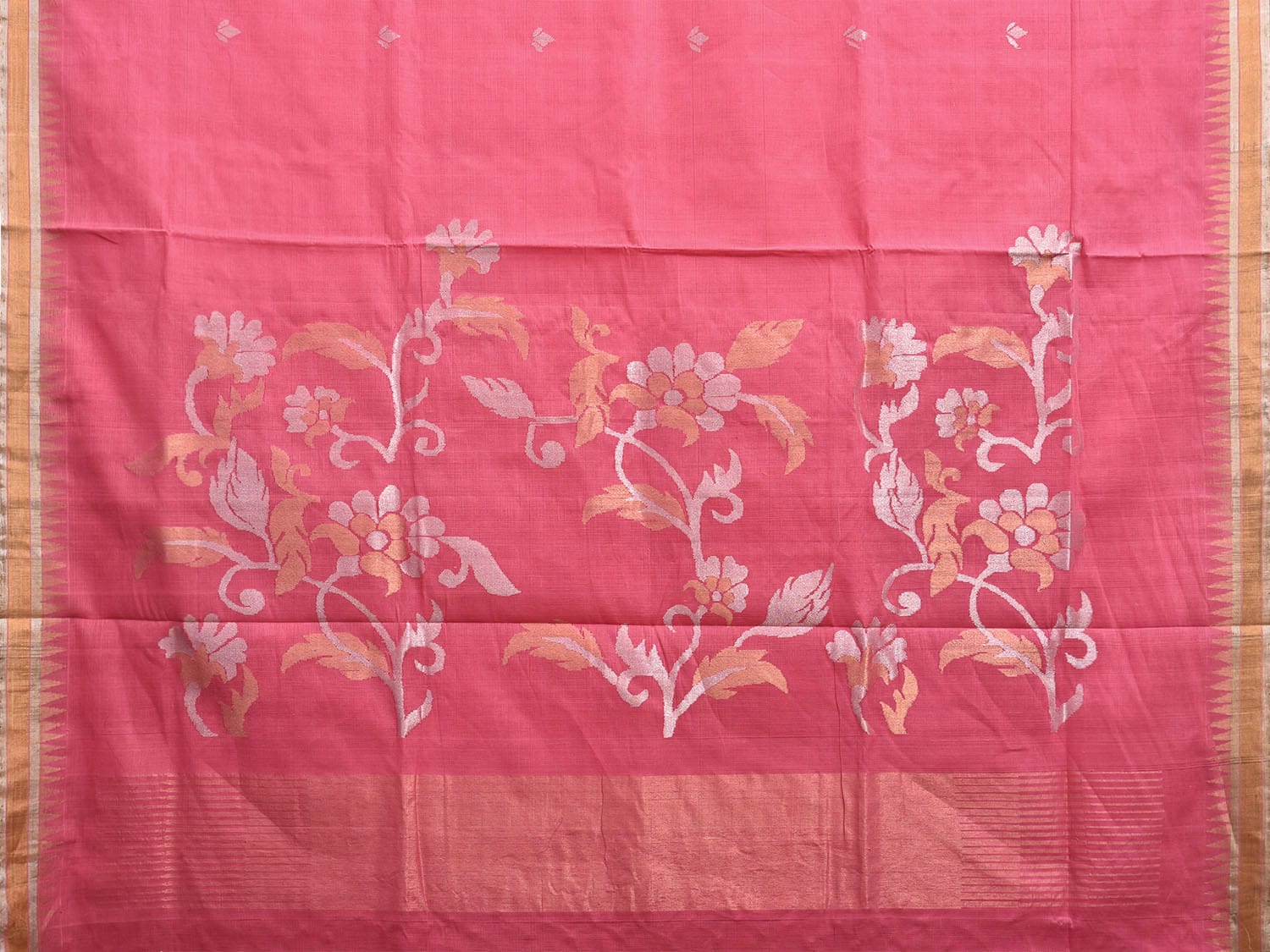 Baby Pink Khadi Cotton Handloom Saree with Floral Pallu Design kh0696