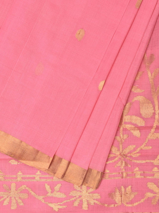 Baby Pink Khadi Cotton Handloom Saree with Mango Pallu Design kh0643