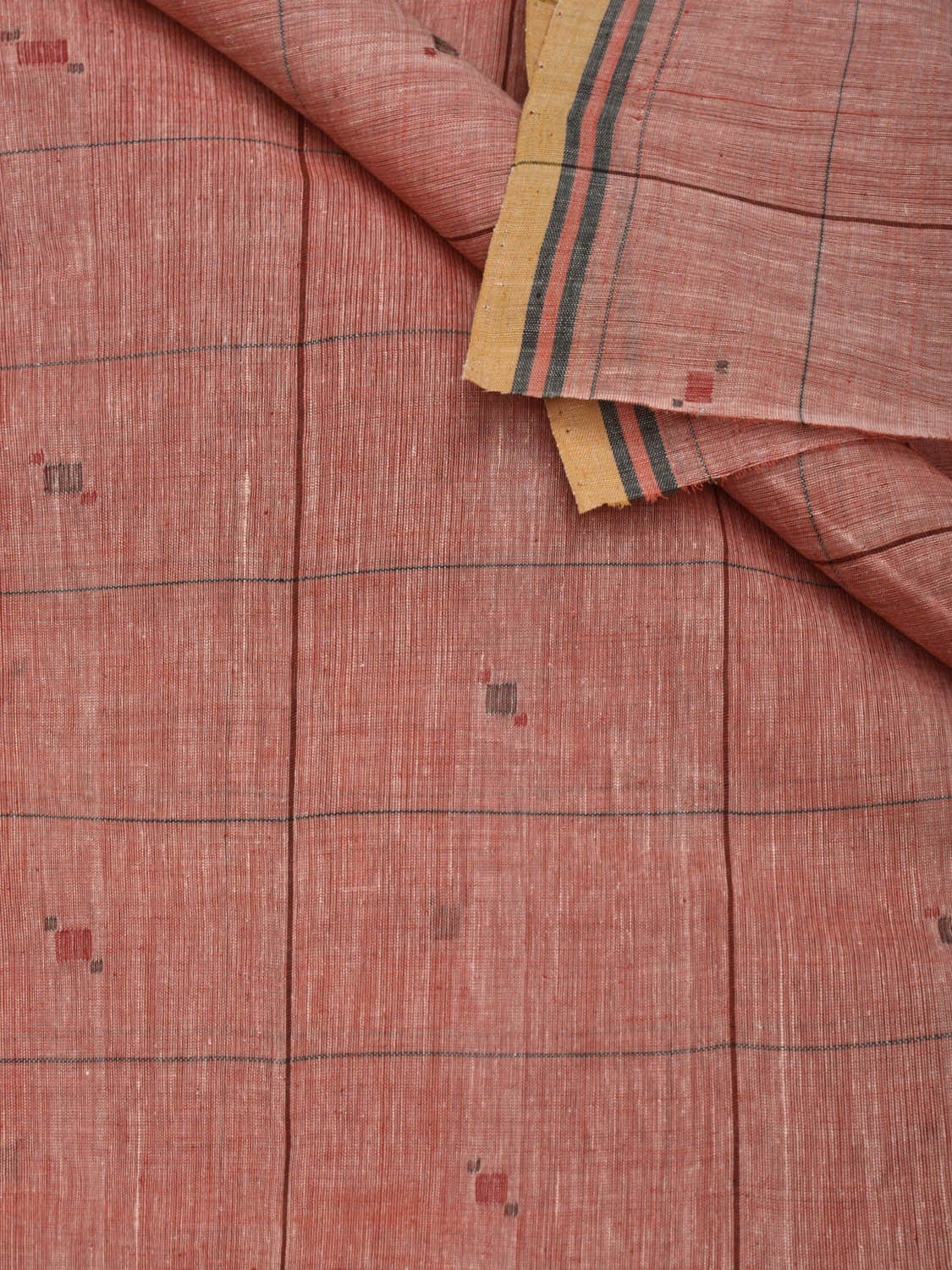 Baby Pink Khadi Cotton Natural Dye Handloom 2.5mts Fabric with Buta and Checks Design f0194