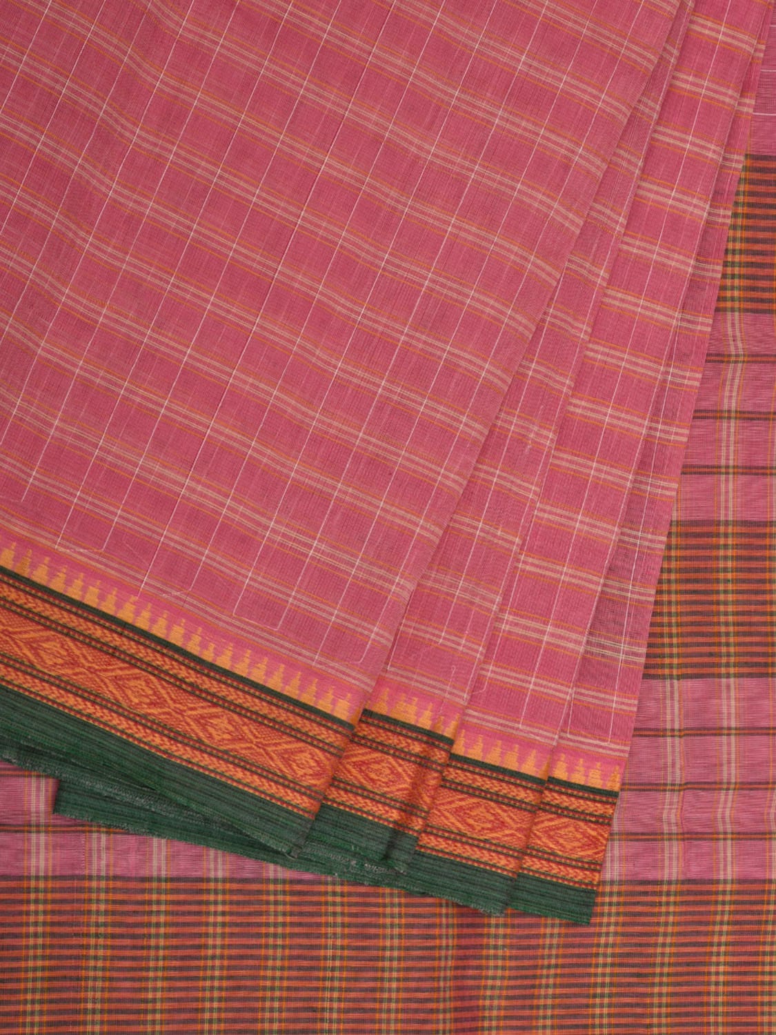 Baby Pink Narayanpet Cotton Handloom Saree with Check Design No Blouse np0599
