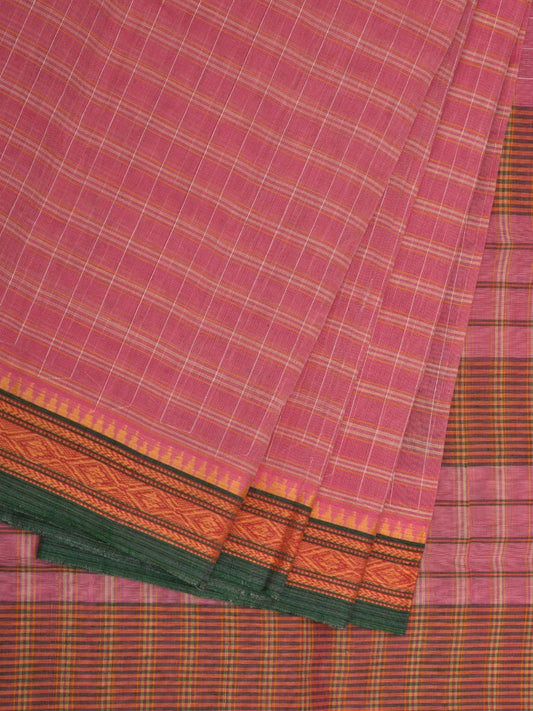 Baby Pink Narayanpet Cotton Handloom Saree with Check Design No Blouse np0599