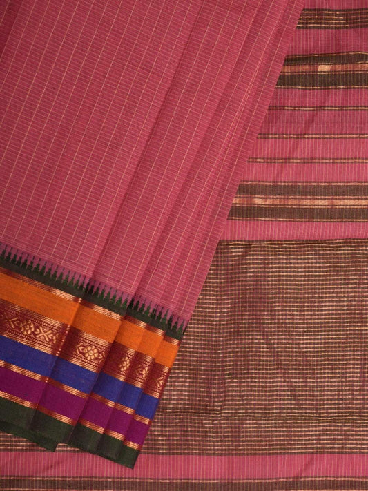 Baby Pink Narayanpet Cotton Handloom Saree with Checks Design No Blouse np0427