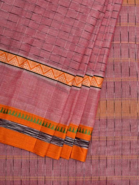 Baby Pink Narayanpet Cotton Handloom Saree with Checks Design No Blouse np0518