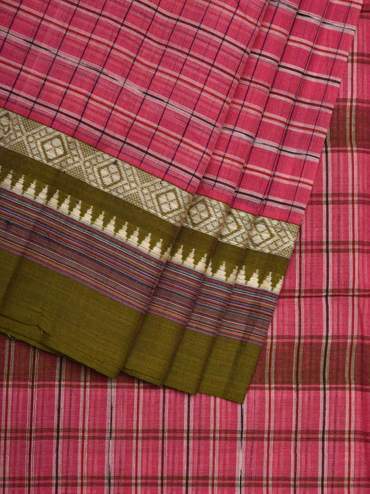 Baby Pink Narayanpet Cotton Handloom Saree with Checks Design No Blouse np0538