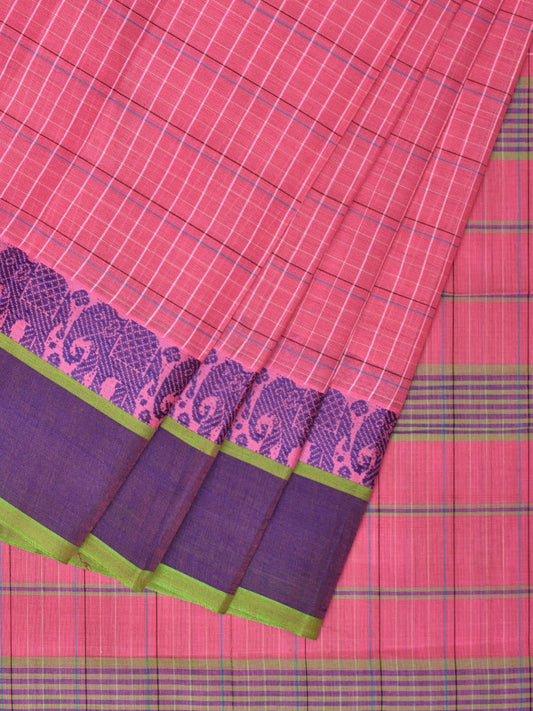 Baby Pink Narayanpet Cotton Handloom Saree with Elephant Border Design No Blouse np0748