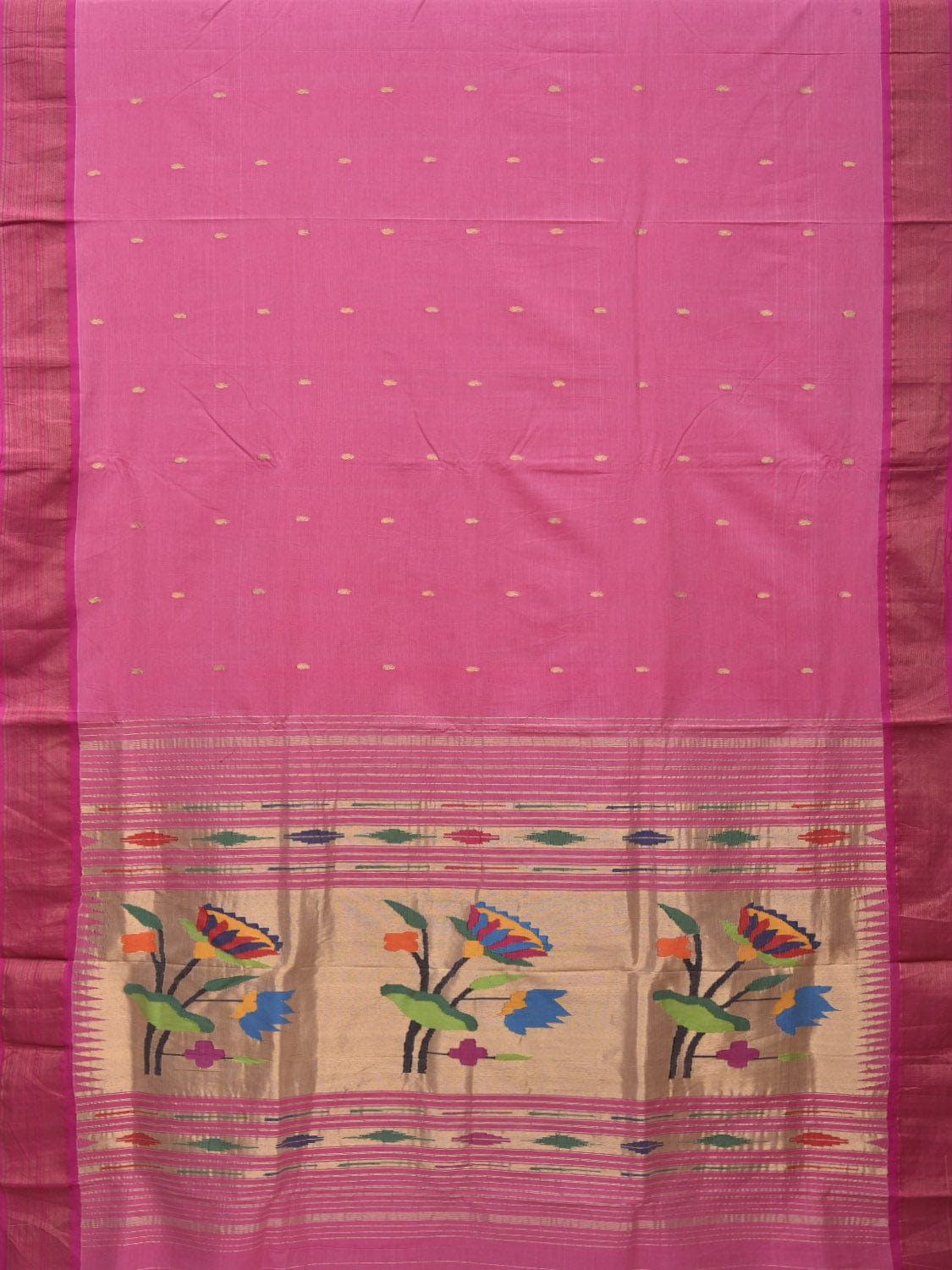 Baby Pink Paithani Cotton Handloom Saree with Lotus Pallu Design p0470