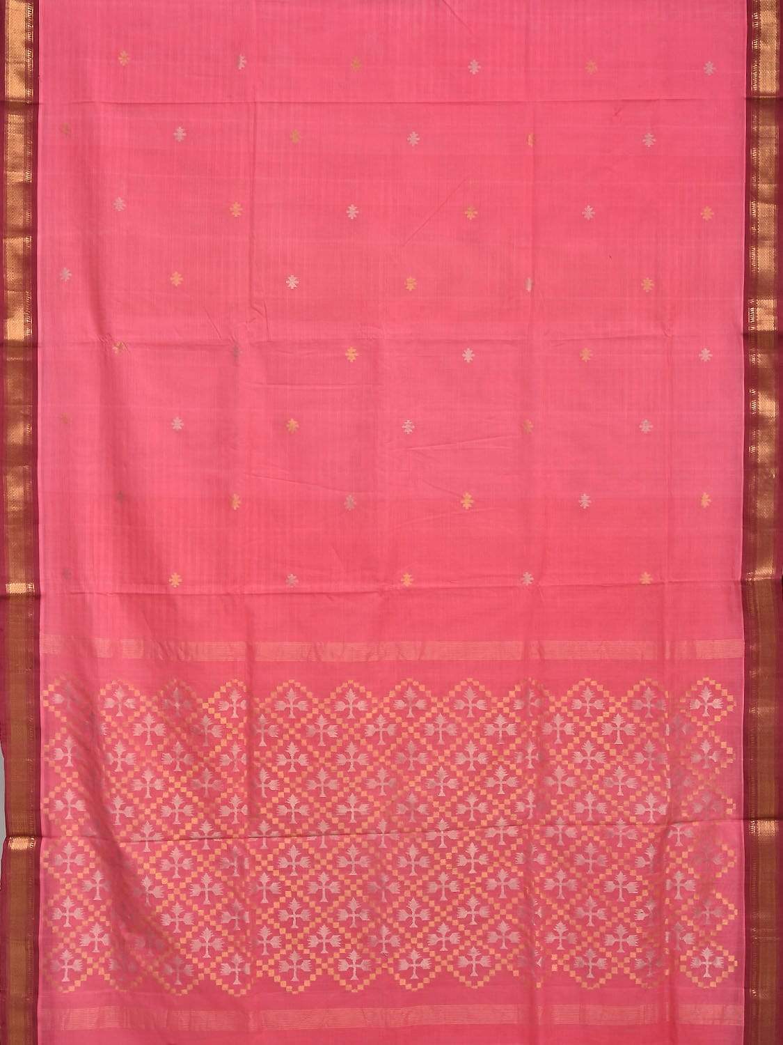 Baby Pink Uppada Cotton Handloom Saree with Jamdani Pallu and Traditional Border Design No Blouse u1578