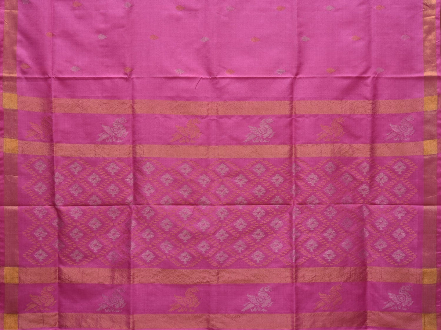 Baby Pink Uppada Silk Handloom Saree with Birds and Grill Pallu Design u1913