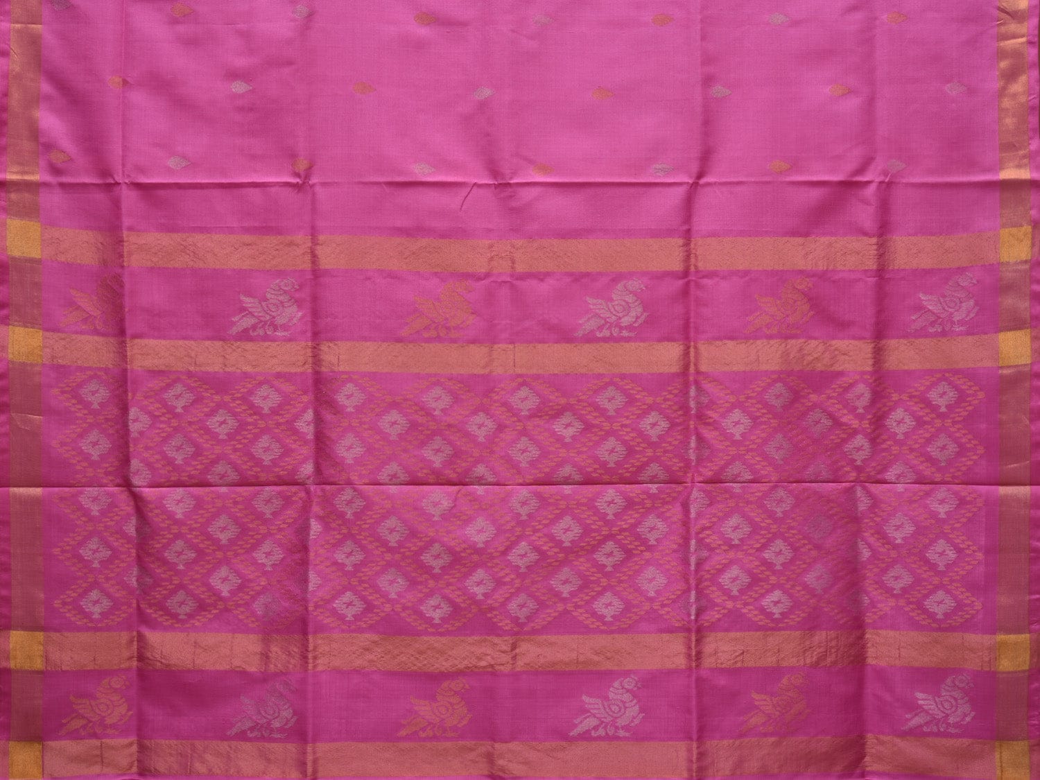 Baby Pink Uppada Silk Handloom Saree with Birds and Grill Pallu Design u1913