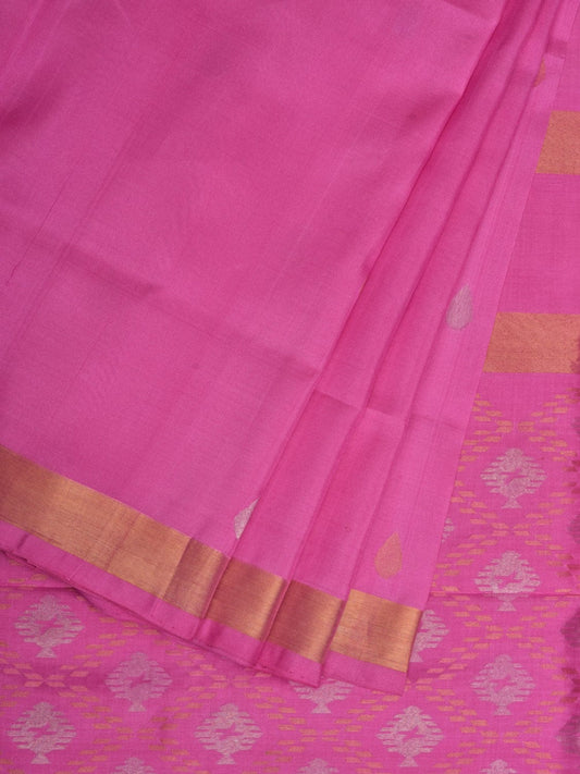 Baby Pink Uppada Silk Handloom Saree with Birds and Grill Pallu Design u1913