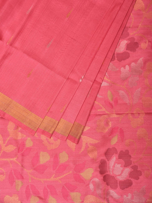 Baby Pink Uppada Silk Handloom Saree with Floral Pallu Design u2013