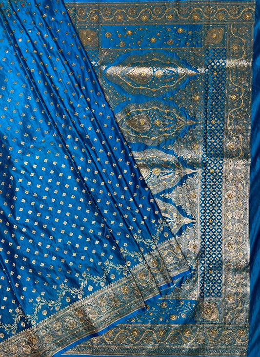 Banaras Katan Silk Saree with Body Butti and Stone Work Design b0128ds