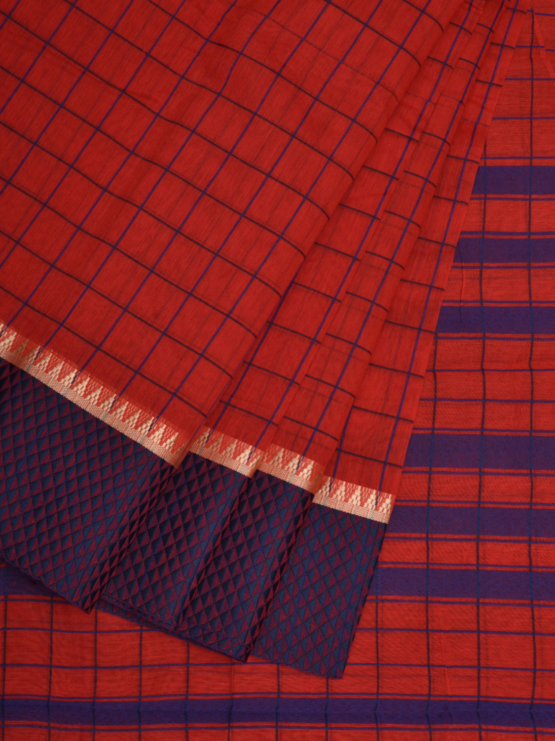 Red Bamboo Cotton Saree with Checks Design bc0041