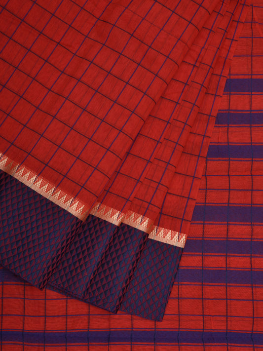 Red Bamboo Cotton Saree with Checks Design bc0041