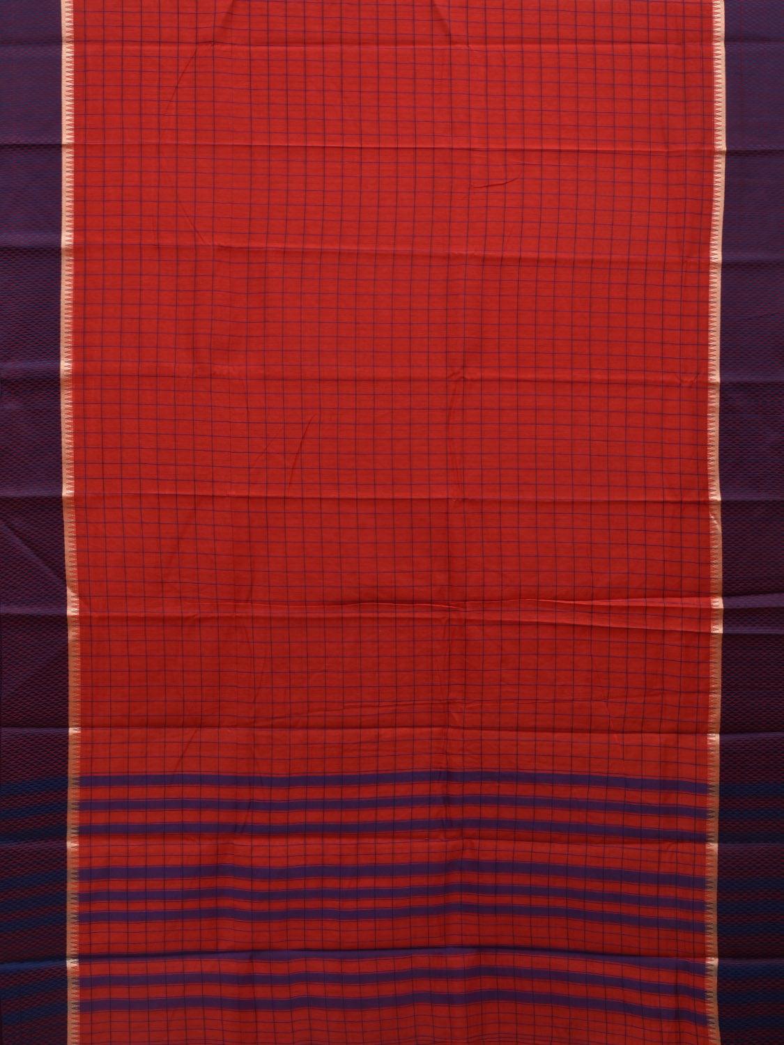 Red Bamboo Cotton Saree with Checks Design bc0041