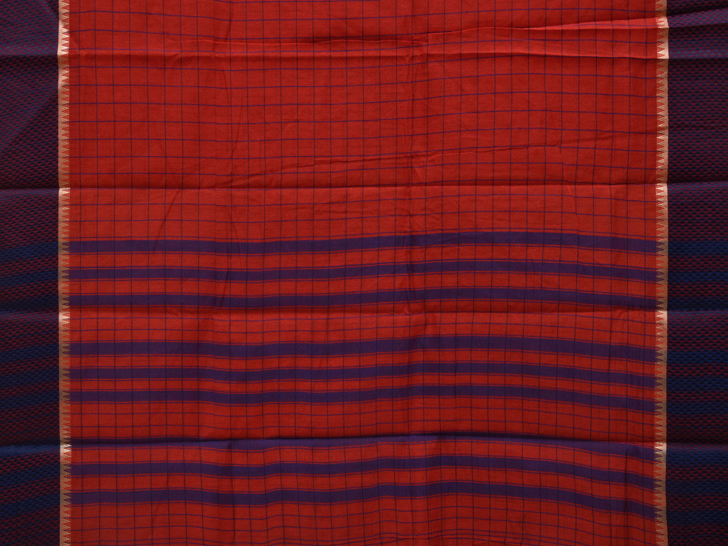 Red Bamboo Cotton Saree with Checks Design bc0041