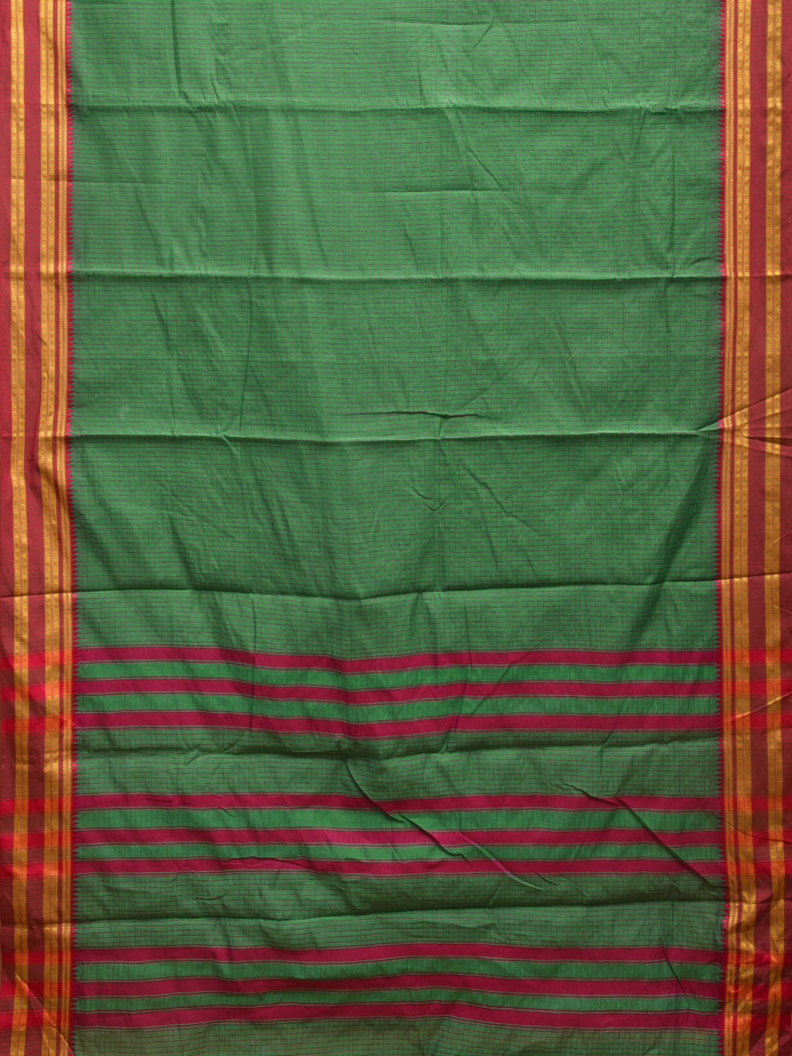 Green and Pink Bamboo Cotton Saree with Checks Design No Blouse bc0376