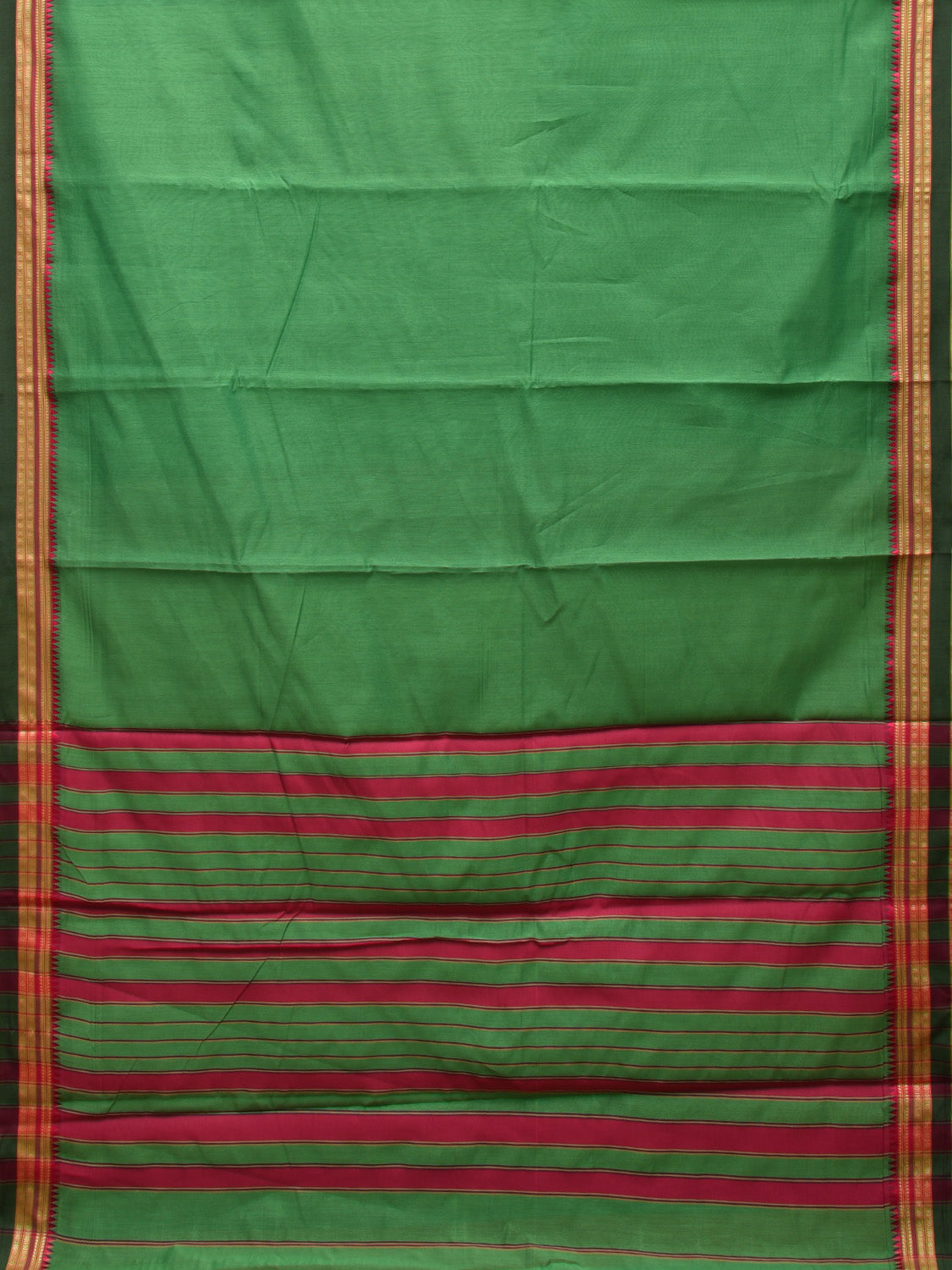 Green and Pink Bamboo Cotton Plain Saree with Strips Pallu Design No Blouse bc0393