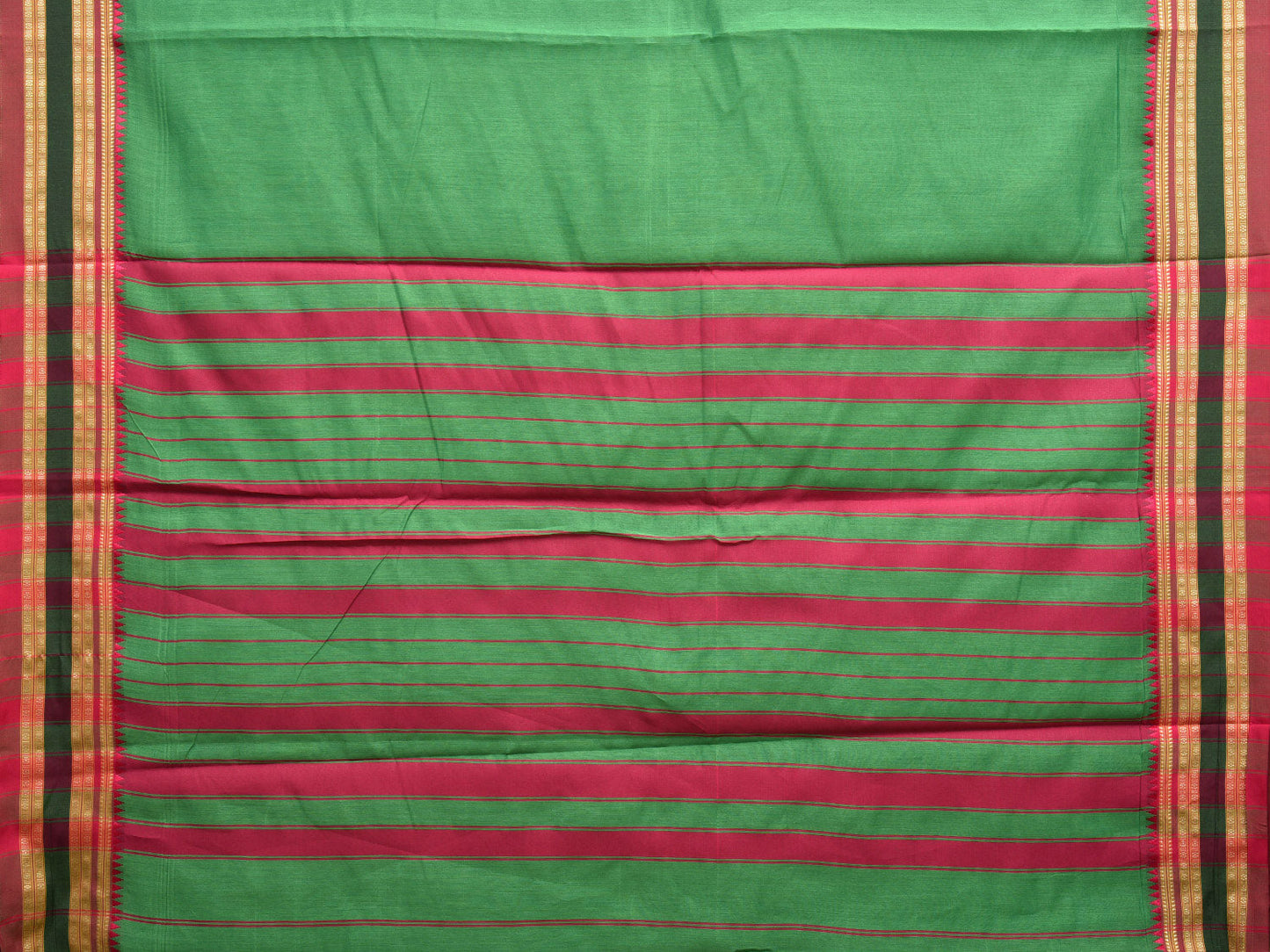 Green and Pink Bamboo Cotton Plain Saree with Strips Pallu Design No Blouse bc0393