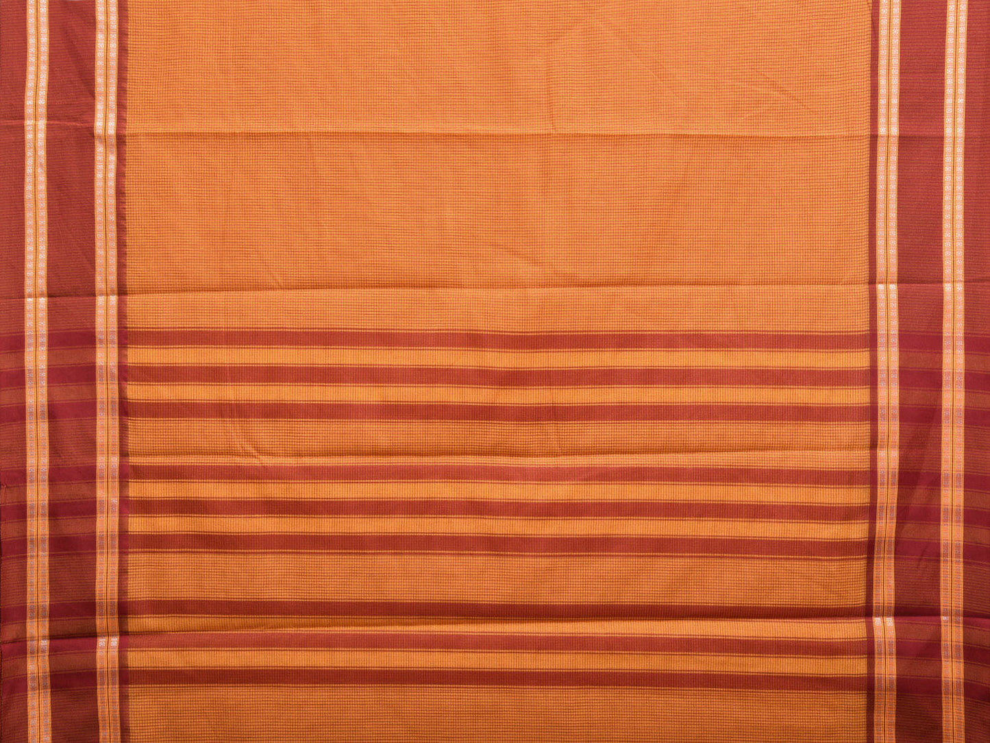 Orange and Rust Bamboo Cotton Saree with Small Checks Design No Blouse bc0395
