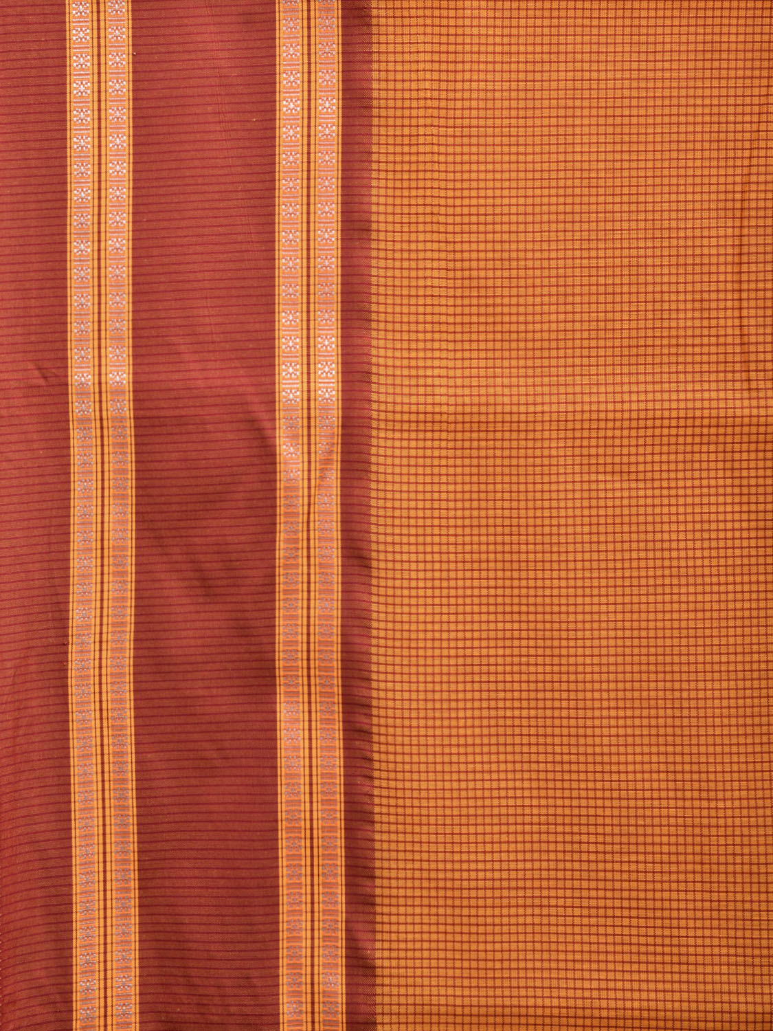 Orange and Rust Bamboo Cotton Saree with Small Checks Design No Blouse bc0395