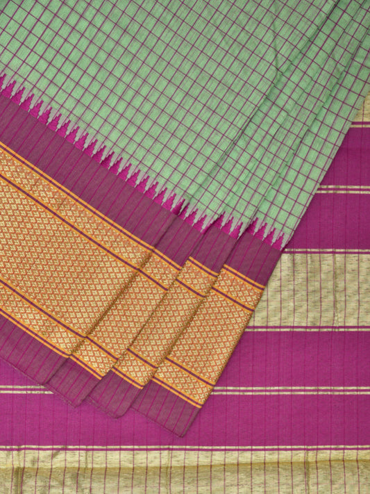 Turquoise and Pink Bamboo Cotton Saree with Checks Design No Blouse bc0397