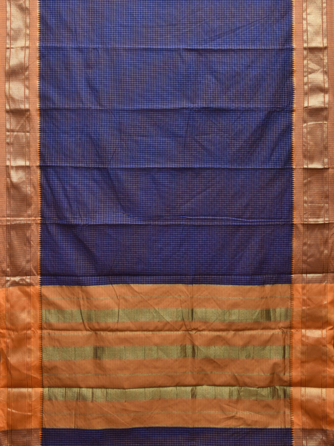 Dark Blue and Mustard Bamboo Cotton Saree with Checks Design No Blouse bc0399