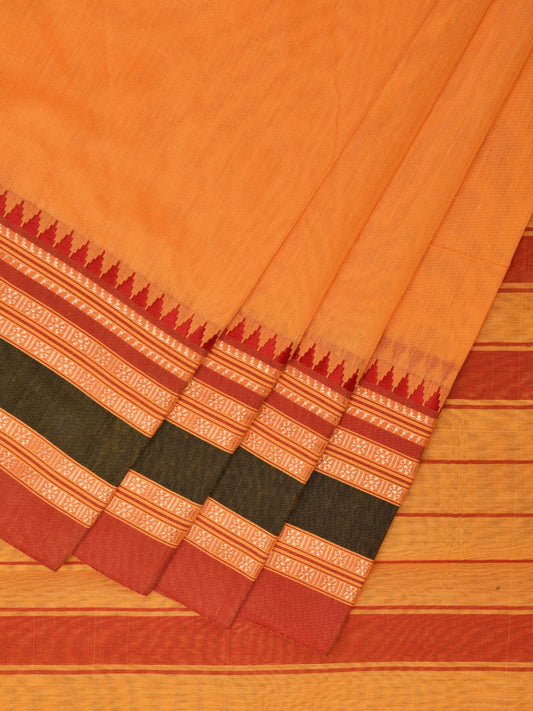 Yellow and Red Bamboo Cotton Plain Saree with Strips Pallu Design No Blouse bc0403