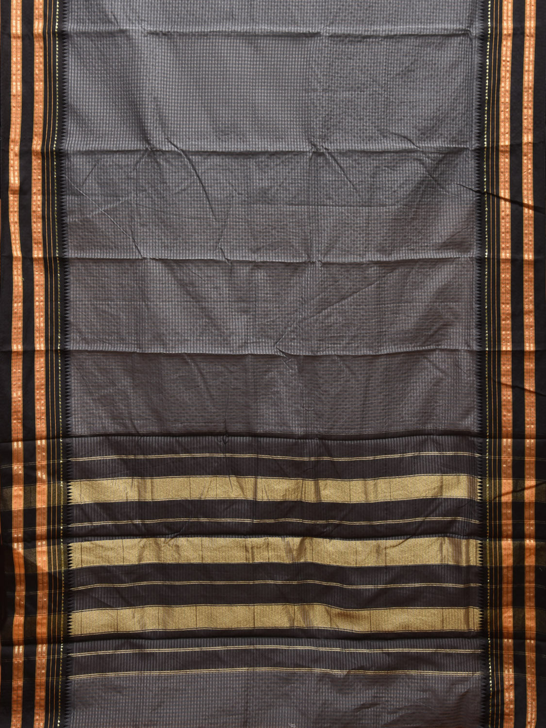 Grey and Black Bamboo Cotton Viscose Silk Saree with Self Checks Design No Blouse bc0405