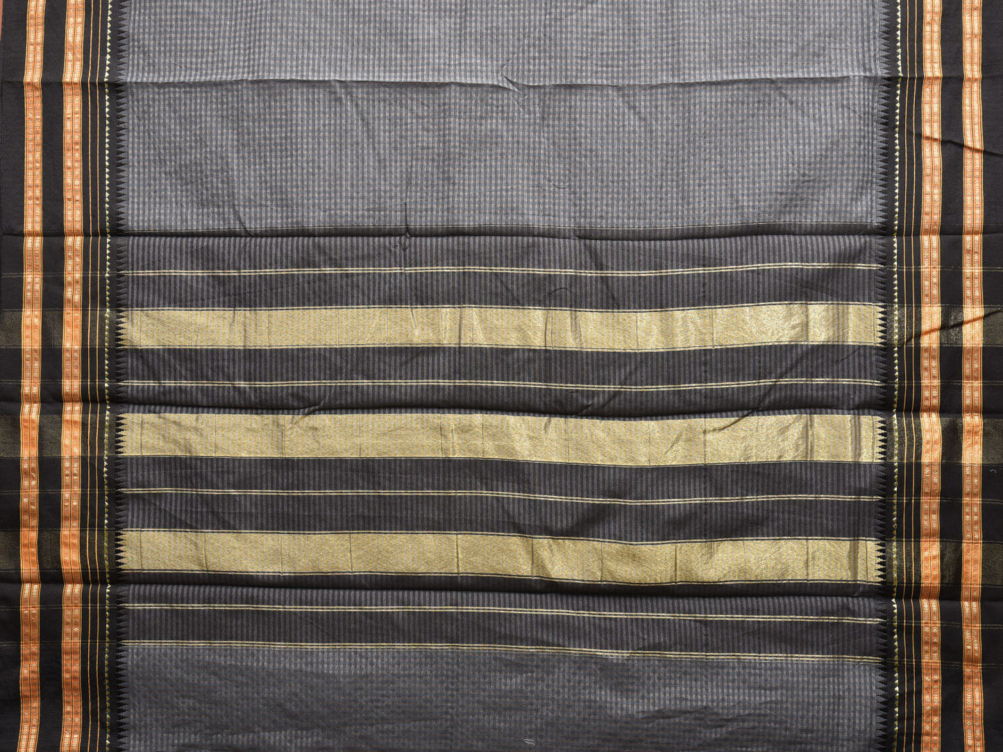 Grey and Black Bamboo Cotton Viscose Silk Saree with Self Checks Design No Blouse bc0405