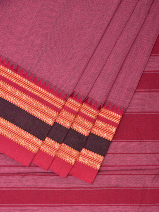 Burgundy and Pink Bamboo Cotton Plain Saree with Strips Pallu Design No Blouse bc0406
