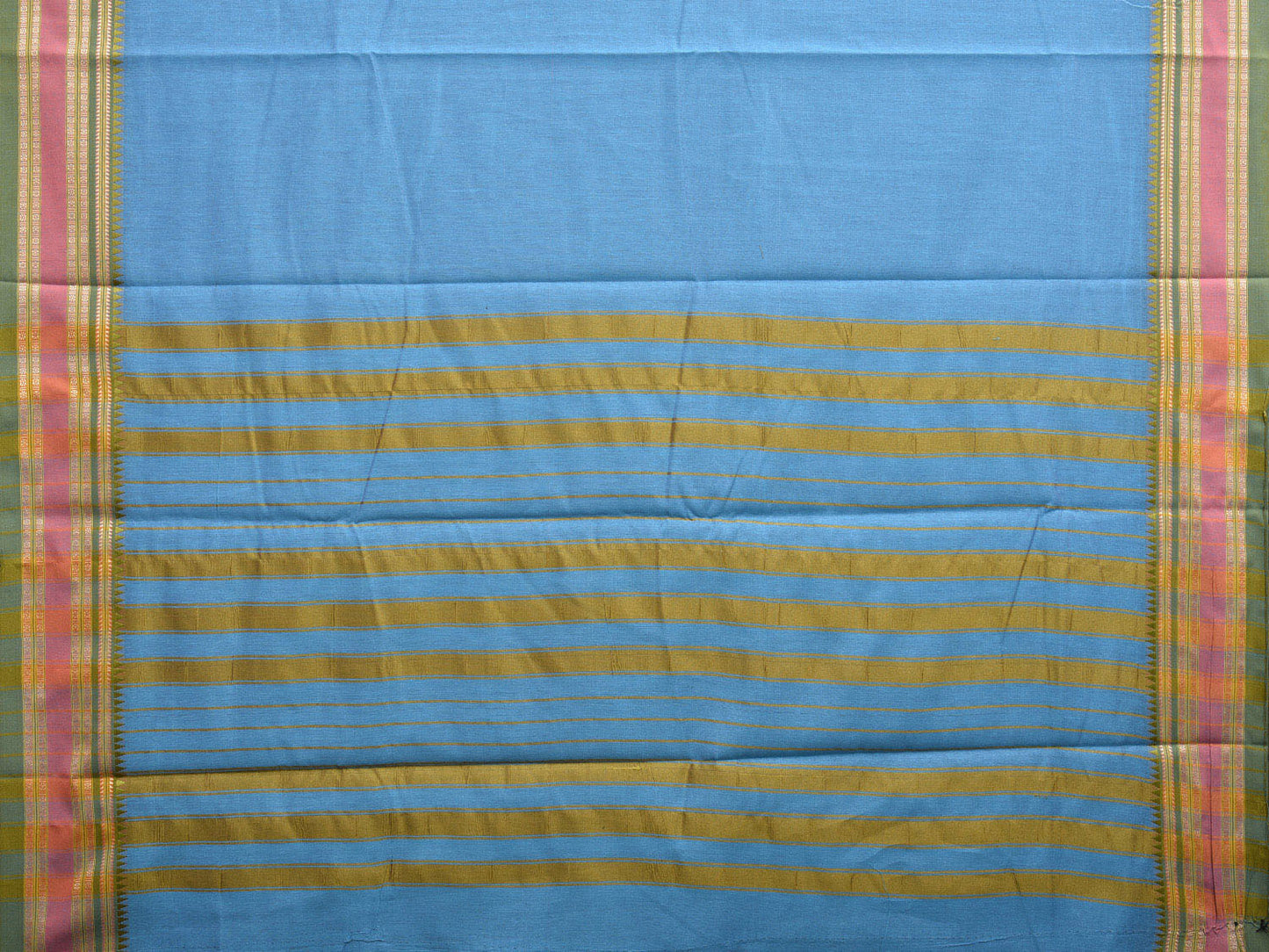 Light Blue and Olive Bamboo Cotton Plain Saree with Strips Pallu Design No Blouse bc0408