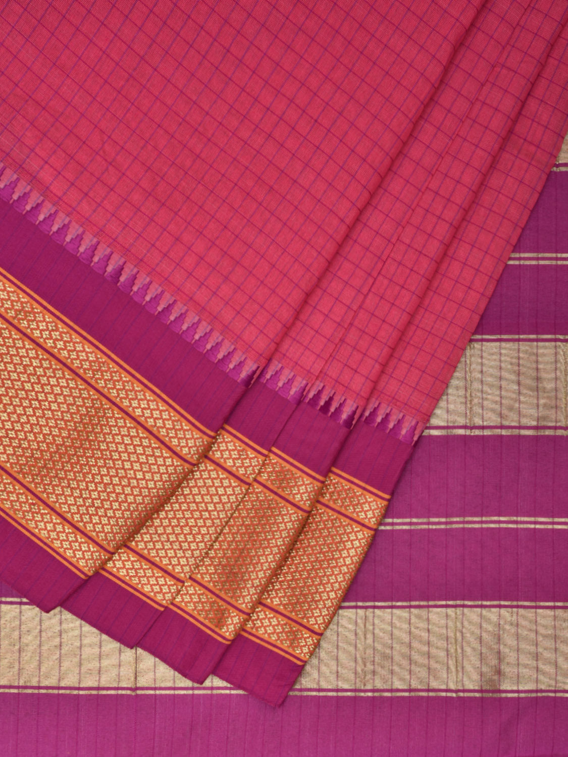 Pink Bamboo Cotton Saree with Checks Design No Blouse bc0409