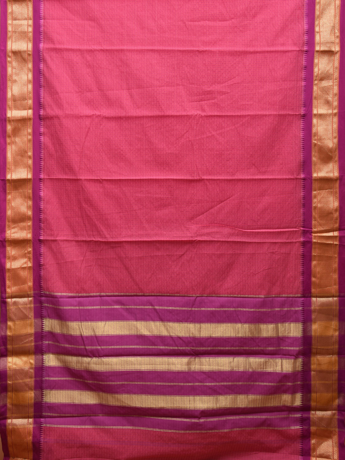 Pink Bamboo Cotton Saree with Checks Design No Blouse bc0409