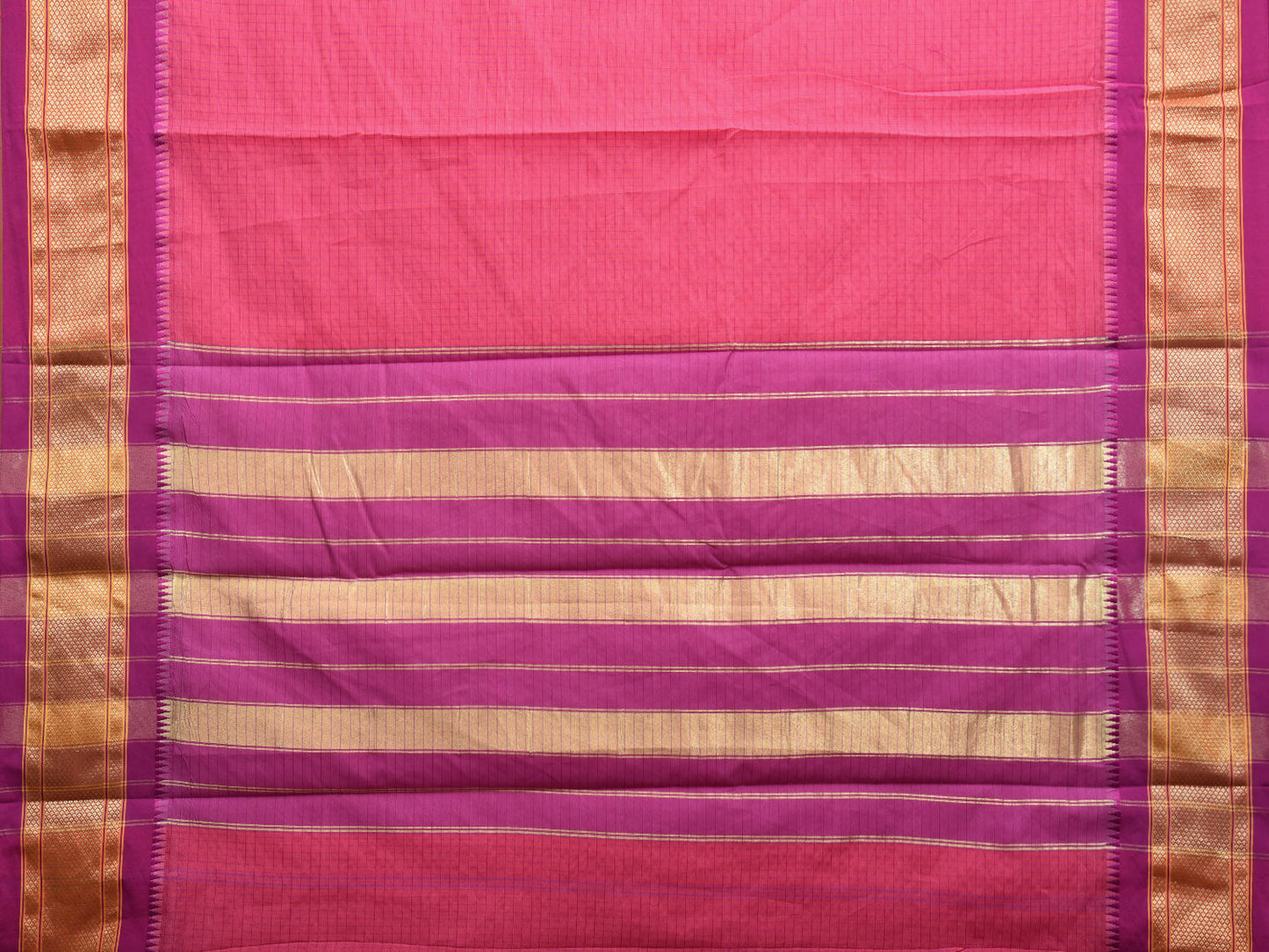 Pink Bamboo Cotton Saree with Checks Design No Blouse bc0409