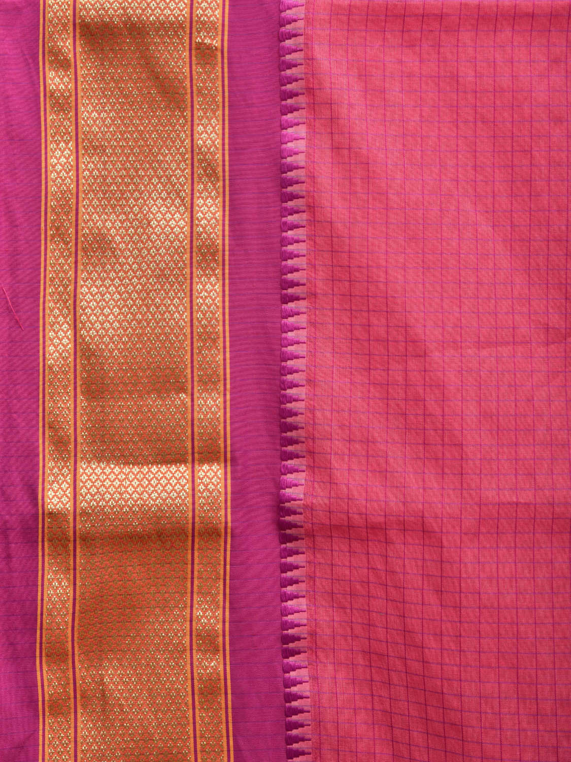Pink Bamboo Cotton Saree with Checks Design No Blouse bc0409