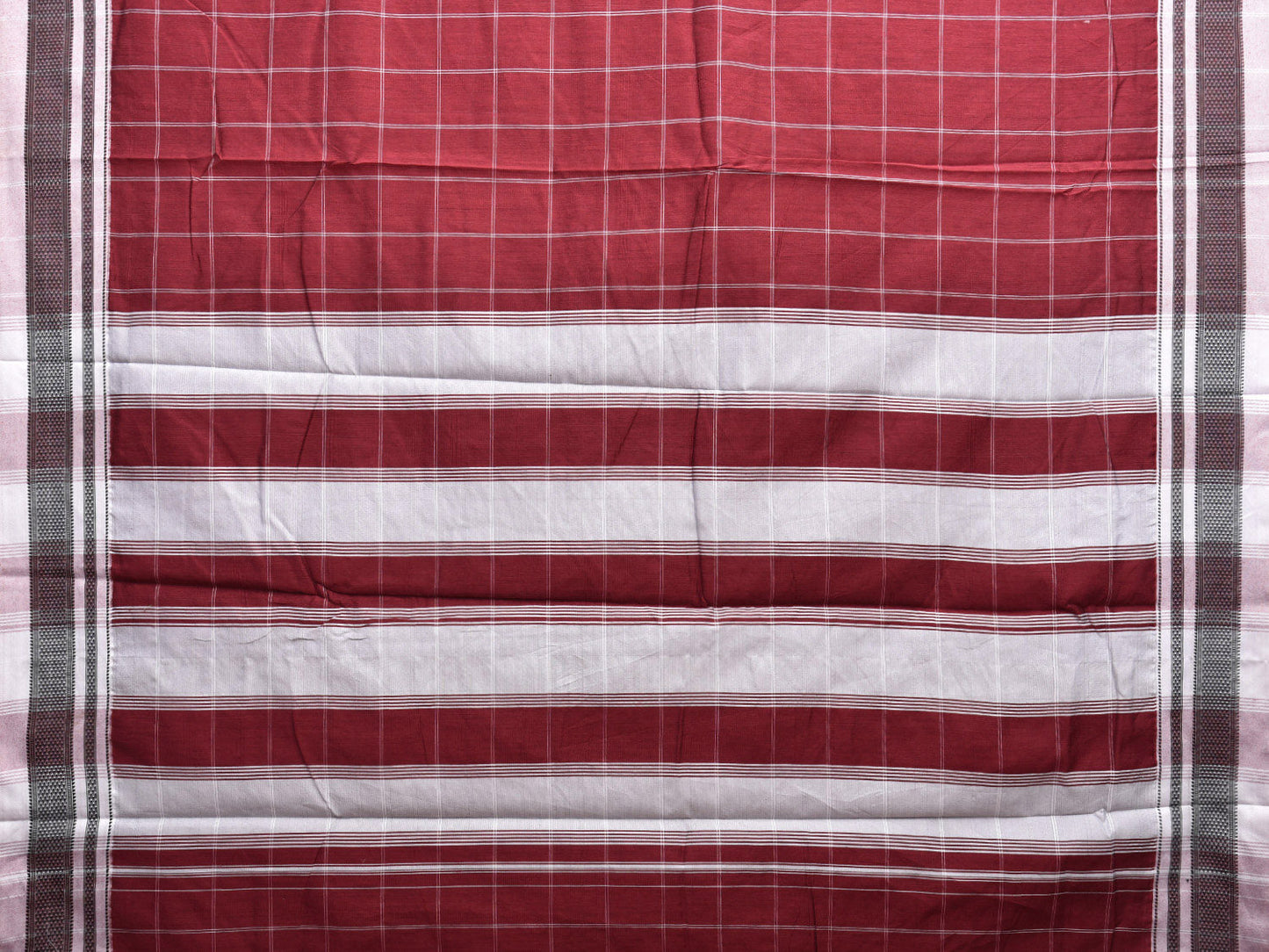Maroon and White Bamboo Cotton Saree with Big Checks Design No Blouse bc0410