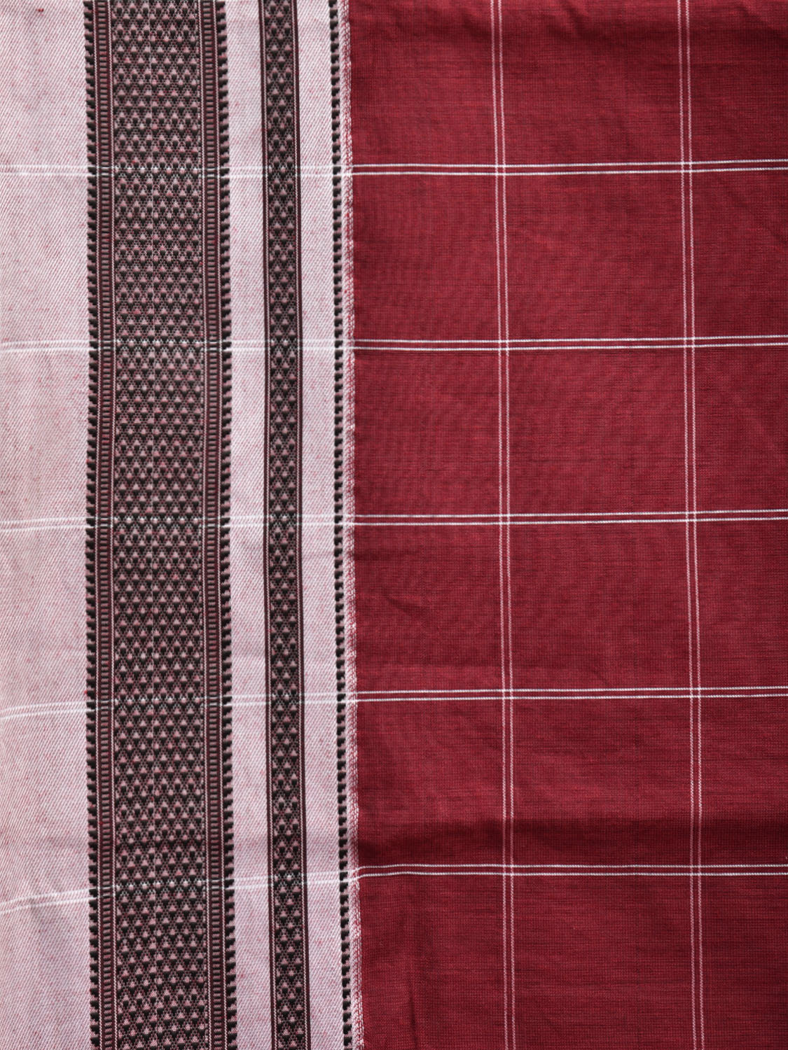 Maroon and White Bamboo Cotton Saree with Big Checks Design No Blouse bc0410