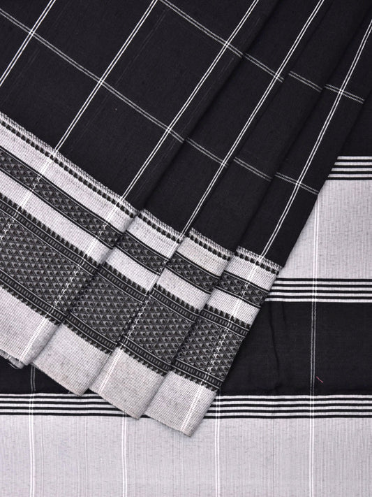 Black and White Bamboo Cotton Saree with Big Checks Design No Blouse bc0411